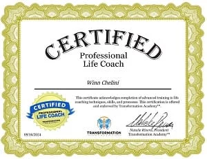 Professional Life Coach certificate of Winn Chelini